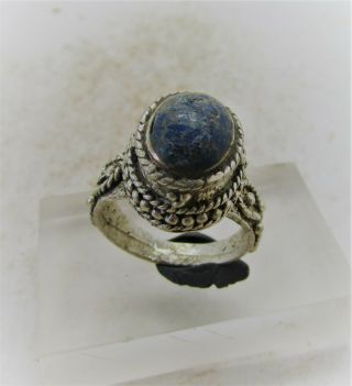 Late Medieval Islamic Silver Ring With Lapis Lazuli Stone Insert