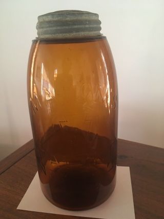 Rare Antique Amber Mason Jar Embossed Mason 