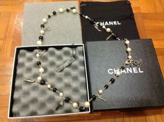 Rare Chanel 2010 Paris - Venice Cruise Long Necklace Charms Black Gold Pearl Coco