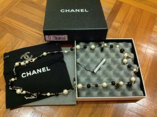 RARE CHANEL 2010 Paris - Venice Cruise Long Necklace Charms Black Gold Pearl Coco 8