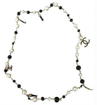 RARE CHANEL 2010 Paris - Venice Cruise Long Necklace Charms Black Gold Pearl Coco 9