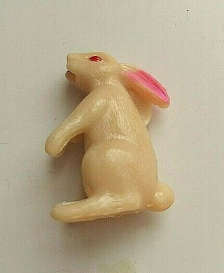 Vintage Celluloid Toy Bunny Rabbit Hong Kong 150 Pink Ears,  Red Mouth & Eyes