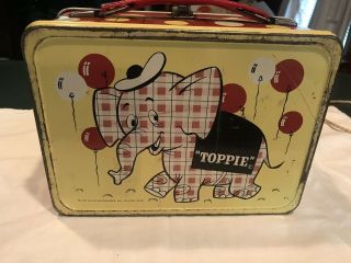 1957 Vintage Toppie The Elephant Metal Lunchbox & Thermos Rare