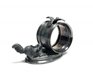 Victorian Reed & Barton Silver Plate Figural Dog Chasing Bird Napkin Ring Holder