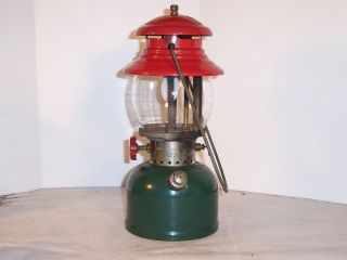 Vintage Coleman lantern,  model 200,  red and green,  1951, 3