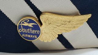 Rare Vtg Southern Airways Airlines Stewardess Cap & Winged Badge Pin Hat 1949 - 79