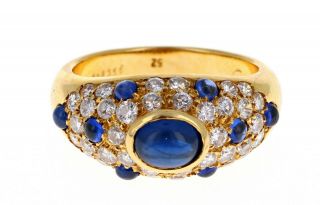 Rare Vintage Cartier 18k Yellow Gold Diamond Sapphire Dome Ring