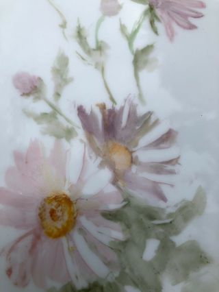 Vintage Hand - Painted Pink Daisies Flowers On White Decorative Tile