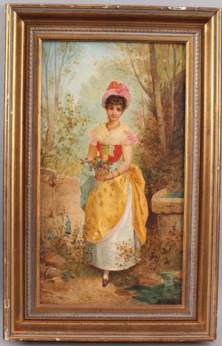 19thc Antique Authentic H.  Waldek Portrait Oil Painting Young Austrian Woman