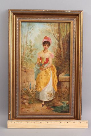 19thC Antique Authentic H.  Waldek Portrait Oil Painting Young Austrian Woman 2