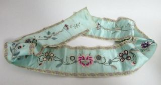Fine Antique Chinese Embroidered Light Turquoise Silk Panel