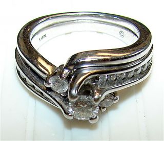 Vintage 14k White Gold Diamond Ring - - - Size 4 - 1/4 - - - - - Weight 6.  5 Grams