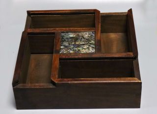 Art Collectable Old Handwork Asian Decor Boxwood Inlay Conch Carve Jewelry Box 2