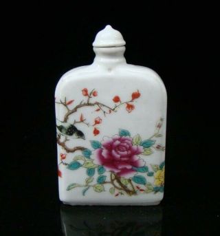 Collectible 100 Handmade Painting Porcelain Snuff Bottle Flower And Bird 12