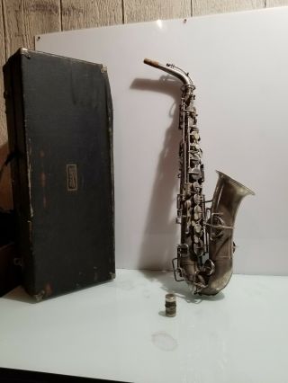 Vintage 1920s Silver Saxophone " The Buescher " Elkhart In True Tone Low Pitch