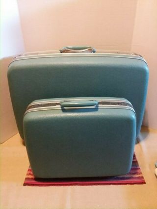 Set/ 2 Vintage Samsonite Silhouette Travel Luggage Suitcases,  Teal Blue