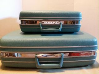Set/ 2 Vintage SAMSONITE Silhouette Travel Luggage Suitcases,  Teal Blue 2