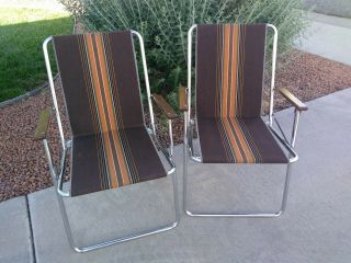 2 Vintage Brown Zip Dee Rv Camping Lawn Chair Airstream Scotty Shasta Scamp