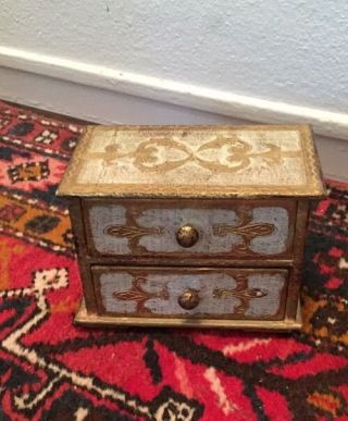 Vintage Italian Country Florentine Gold Tole Wood 2 Drawer Jewelry Box Trinket