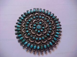 Vintage Large Zuni Petit Point Brooch 3 1/8 " Turquoise & Silver Old Pawn 30 - 40 