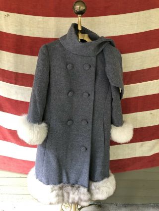 Vintage Lilli Ann Fur Wool Button Up Collar Coat