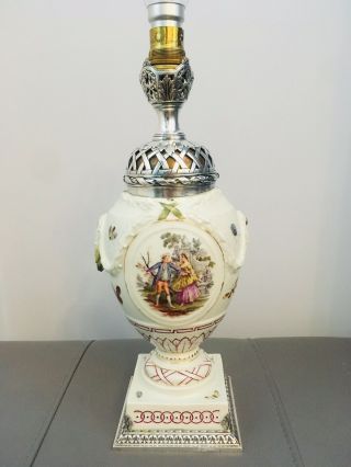 Rare.  Antique Kpm Berlin Porcelain Lamp Solid Silver A.  Risler &carre Paris