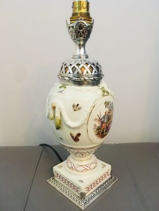 RARE.  Antique KPM BERLIN Porcelain Lamp Solid Silver A.  RISLER &CARRE PARIS 2