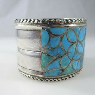 Southwest Native Turquoise Wide Cuff Bracelet Vintage Sterling Silver 100g 6.  25 