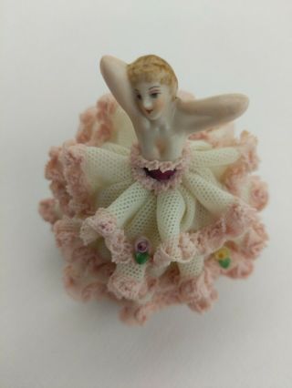 Vintage Irish Mz Dresden Lace Miniature Porcelain Figurine Ballerina Dancer