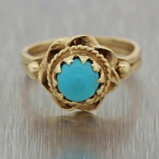 Vintage Estate Solid 14k Yellow Gold Turquoise Cocktail Ring