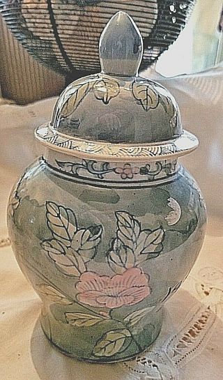 Asian Chinese Blue White Ginger Jar Temple Jar Vase Canister Stamped 9 "
