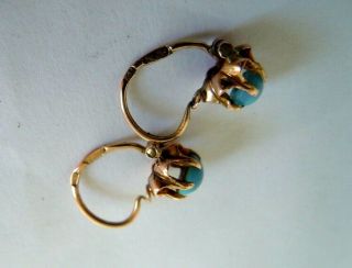 old RUSSIAN 56 GOLD Earrings with Turquoise stone Faberge Quality 19century 2