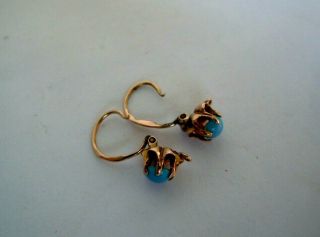 old RUSSIAN 56 GOLD Earrings with Turquoise stone Faberge Quality 19century 4