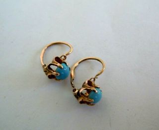 old RUSSIAN 56 GOLD Earrings with Turquoise stone Faberge Quality 19century 5