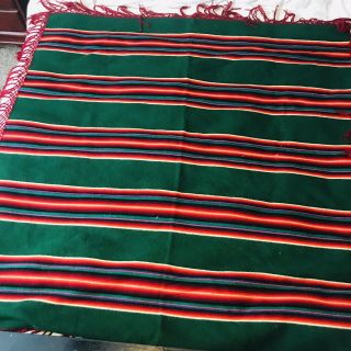 Vintage Pendleton Beaver State Robe Shawl Striped Serape Wool Blanket Red Green 4