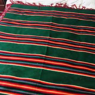 Vintage Pendleton Beaver State Robe Shawl Striped Serape Wool Blanket Red Green 5