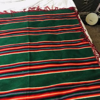 Vintage Pendleton Beaver State Robe Shawl Striped Serape Wool Blanket Red Green 6