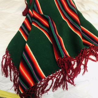 Vintage Pendleton Beaver State Robe Shawl Striped Serape Wool Blanket Red Green 7