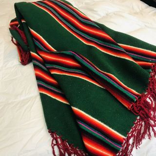 Vintage Pendleton Beaver State Robe Shawl Striped Serape Wool Blanket Red Green 8