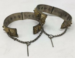 Antique Hinged Cuff Bangles Vtg Ethnic Tribal Tibetan Silver Brass Bracelet x 2 5