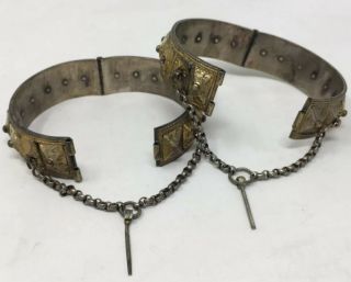 Antique Hinged Cuff Bangles Vtg Ethnic Tribal Tibetan Silver Brass Bracelet x 2 8