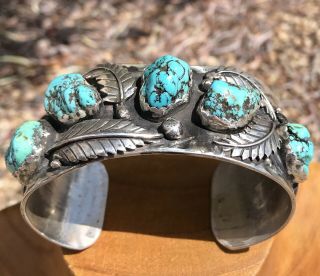 Sterling Silver Navajo Turquoise Coral Cuff Native Vintage 925