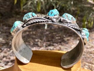 Sterling Silver Navajo Turquoise Coral Cuff Native Vintage 925 2