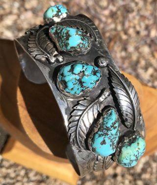 Sterling Silver Navajo Turquoise Coral Cuff Native Vintage 925 7