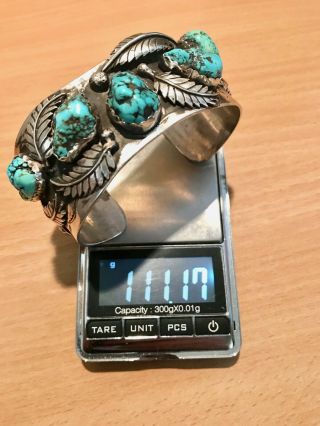 Sterling Silver Navajo Turquoise Coral Cuff Native Vintage 925 8