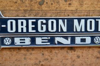 Set 2 VTG Metal Dealer License Plate Frame Bend Mid - Oregon Motors Volkswagen VW 6