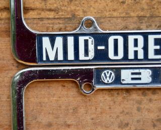 Set 2 VTG Metal Dealer License Plate Frame Bend Mid - Oregon Motors Volkswagen VW 7