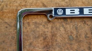 Set 2 VTG Metal Dealer License Plate Frame Bend Mid - Oregon Motors Volkswagen VW 8