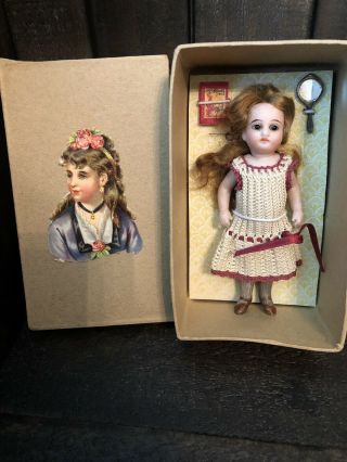 Tiny Antique Rare 4.  25” French Market All Bisque Mignonette Doll Gray Stockings