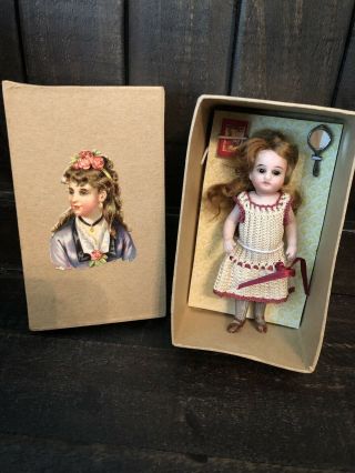 Tiny Antique Rare 4.  25” French Market All Bisque Mignonette Doll Gray Stockings 2